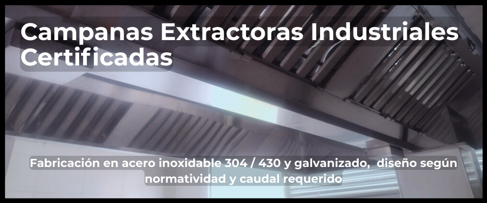 Campana extractora industrial en acero inoxidable instalada en proceso industrial